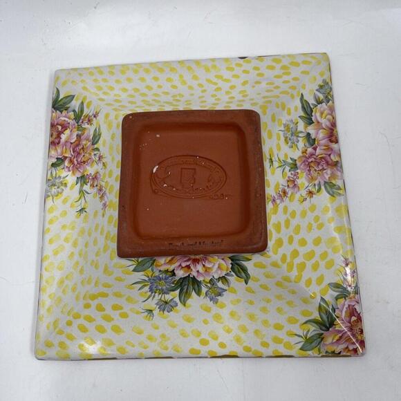 MacKenzie Childs Square Trinket Dish 6.5"x6.5" - Stripes and Checkers Floral - Picture 4 of 5